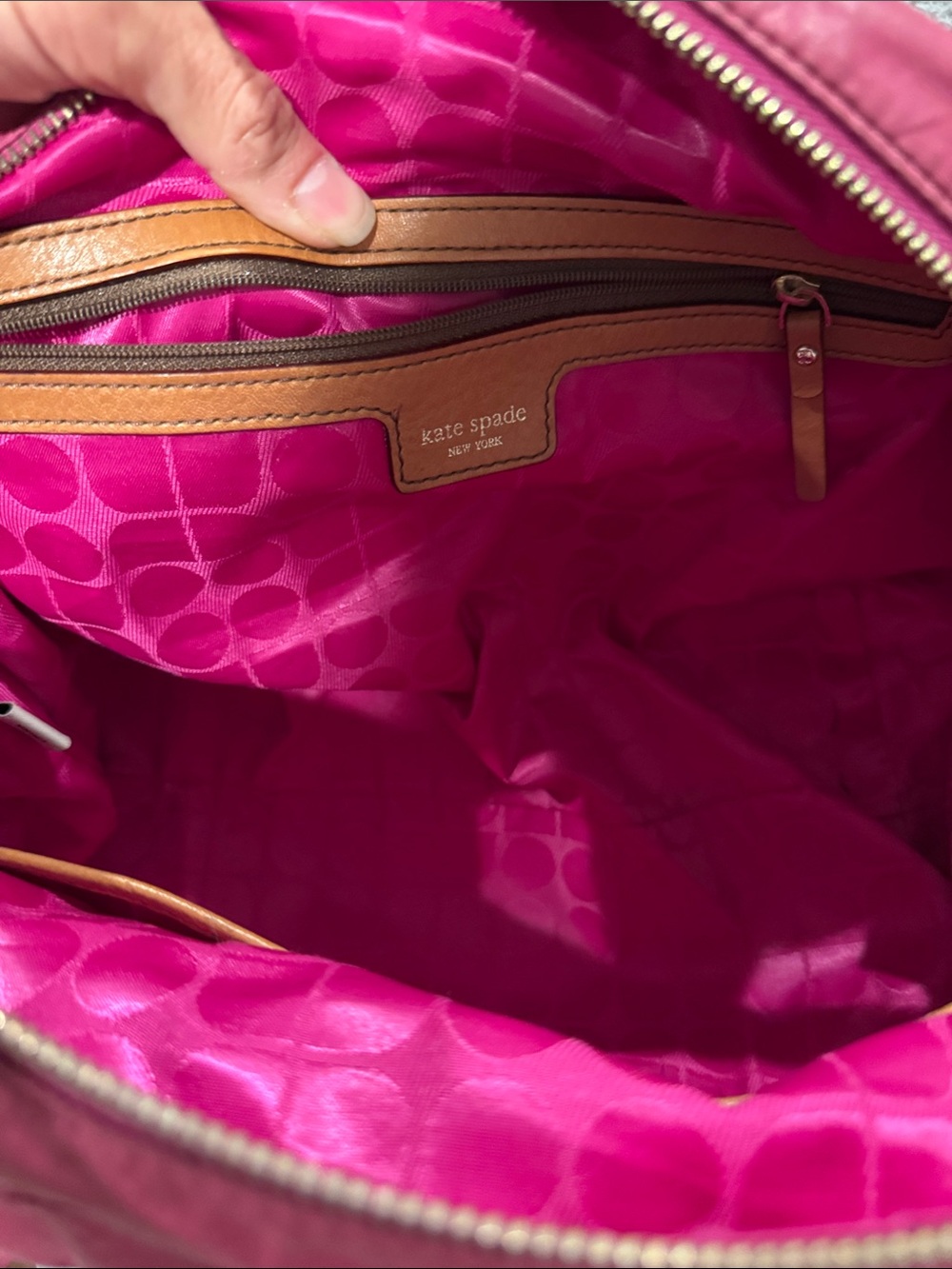 kate spade vintage Quilted Hot Pink and Tan Shoulder bag tote - Picture 7 of 10